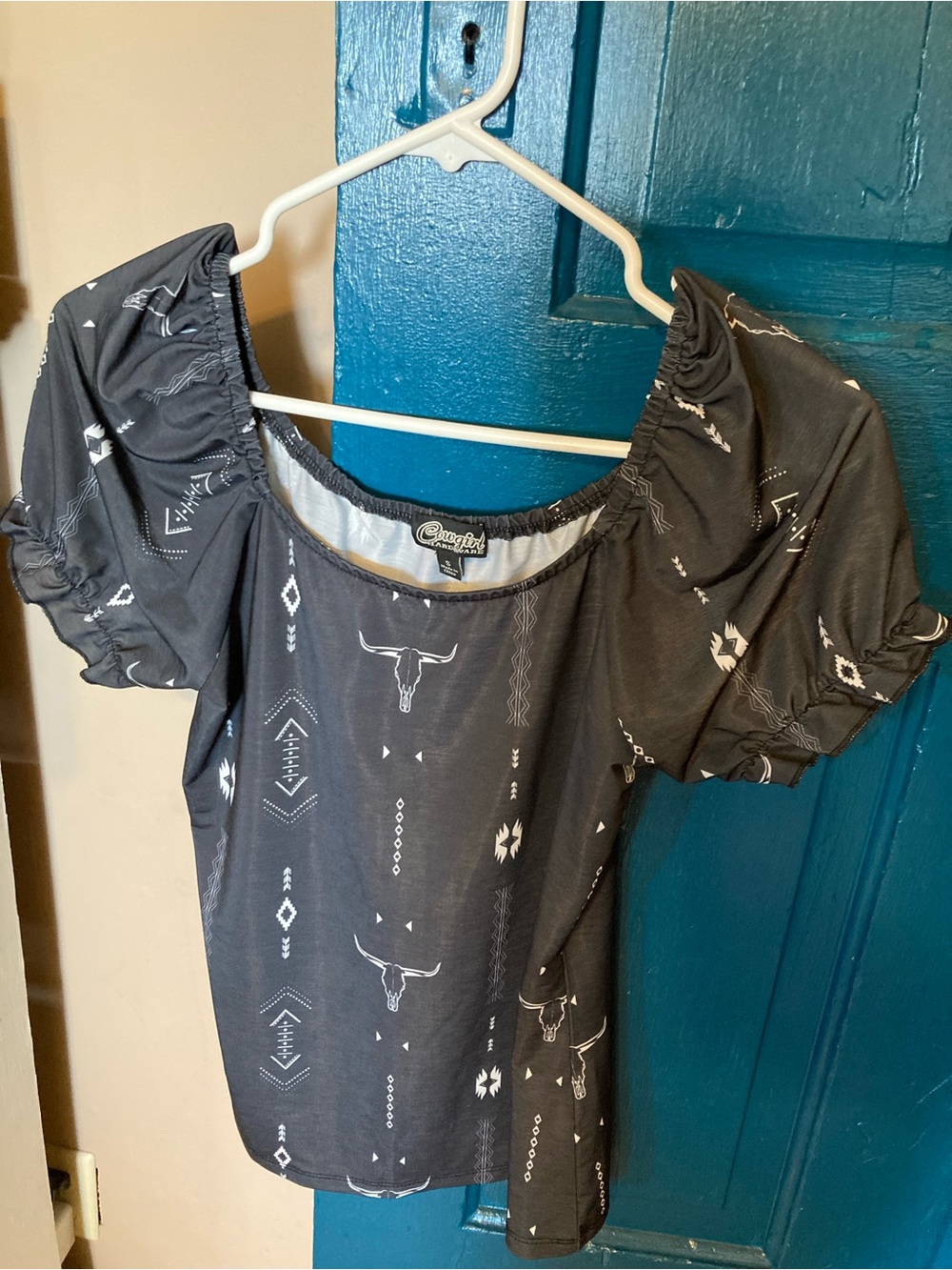 Cowgirl Up Black Off-Shoulder Blouse